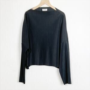 WEEKDAY Lara Turtleneck Pleated Oversized Long Sleeve Top Black Large
